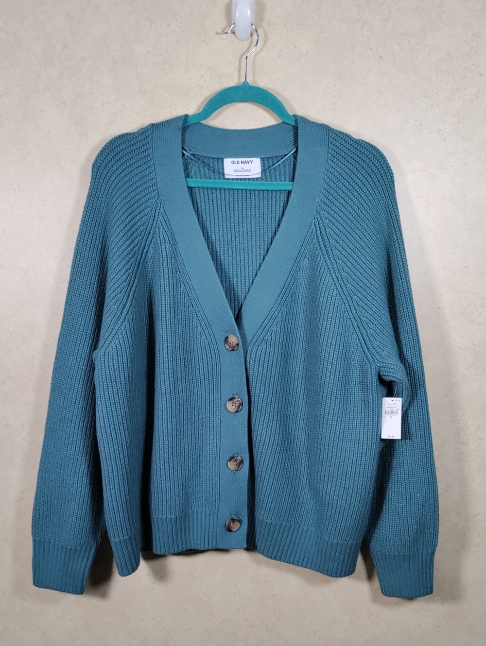 J137 Old Navy Teal Button-Up Rib Knit Cardigan XL NWT